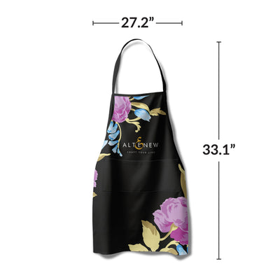 Stationery & Gifts Artsy Apron: Blue & Purple Ornamental Bouquet - Black