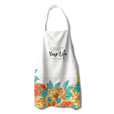 Stationery & Gifts Artsy Apron: Orange & Yellow Billowing Peonies - White