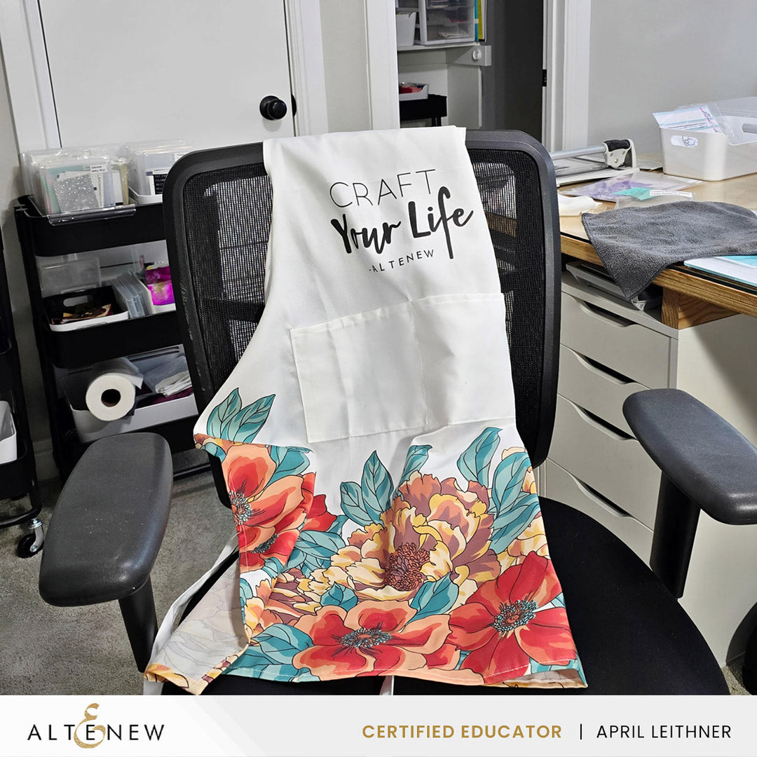 Stationery & Gifts Artsy Apron: Orange & Yellow Billowing Peonies - White
