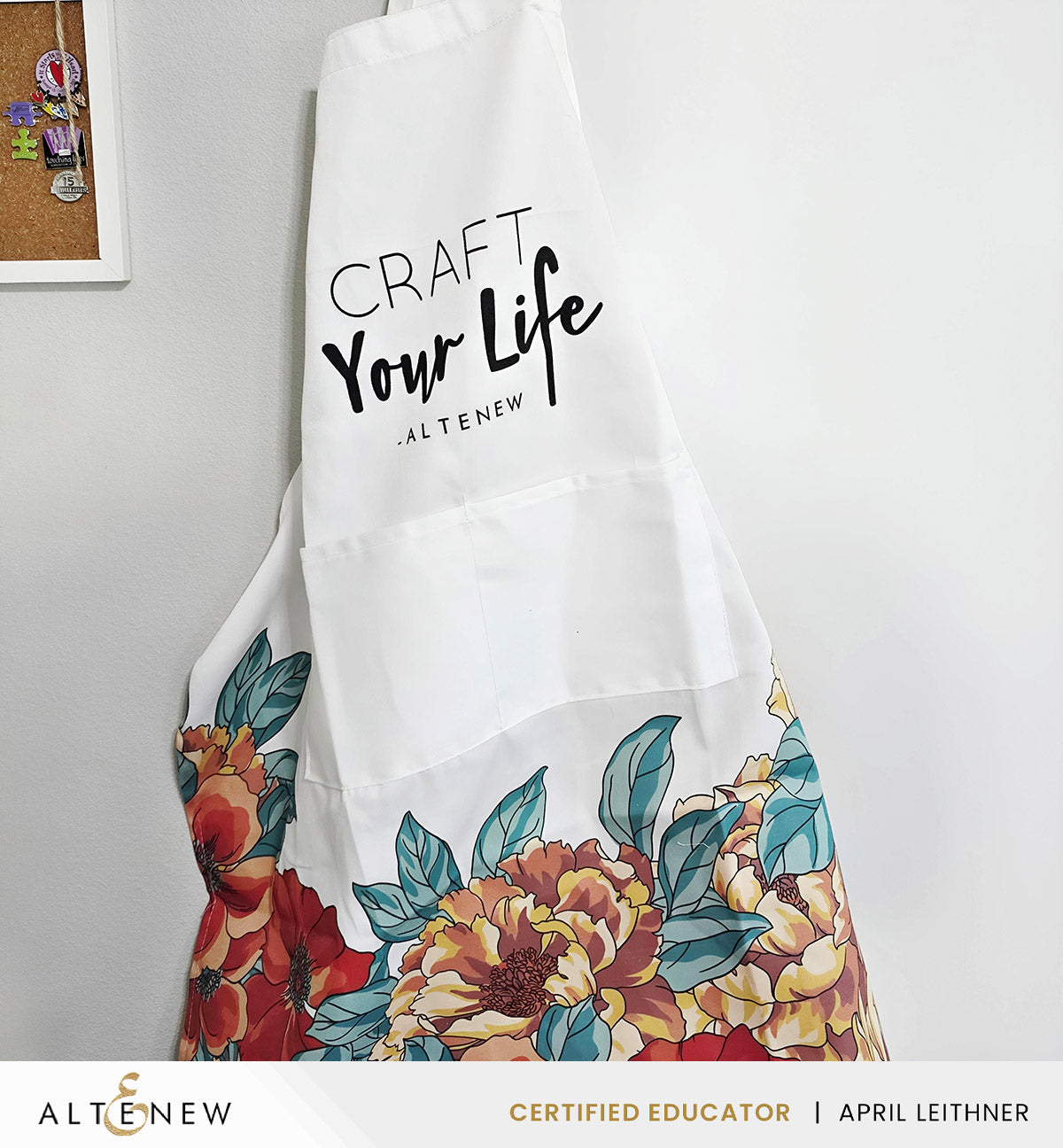 Stationery & Gifts Artsy Apron: Orange & Yellow Billowing Peonies - White