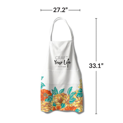 Stationery & Gifts Artsy Apron: Orange & Yellow Billowing Peonies - White