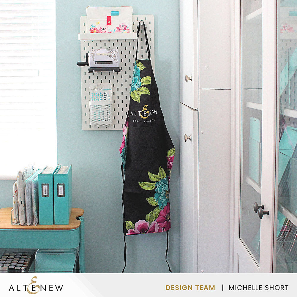 Stationery & Gifts Artsy Apron: Pink & Aqua Billowing Peonies - Black