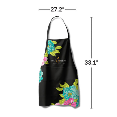 Stationery & Gifts Artsy Apron: Pink & Aqua Billowing Peonies - Black