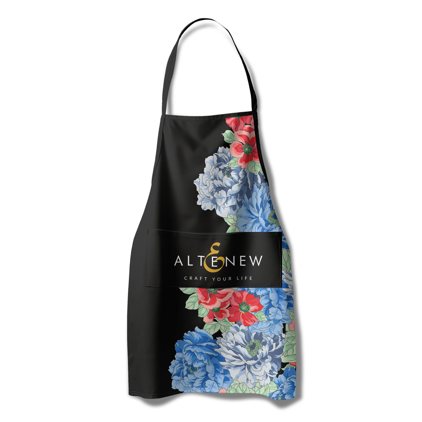 Stationery & Gifts Artsy Apron: Red & Blue Billowing Peonies - Black
