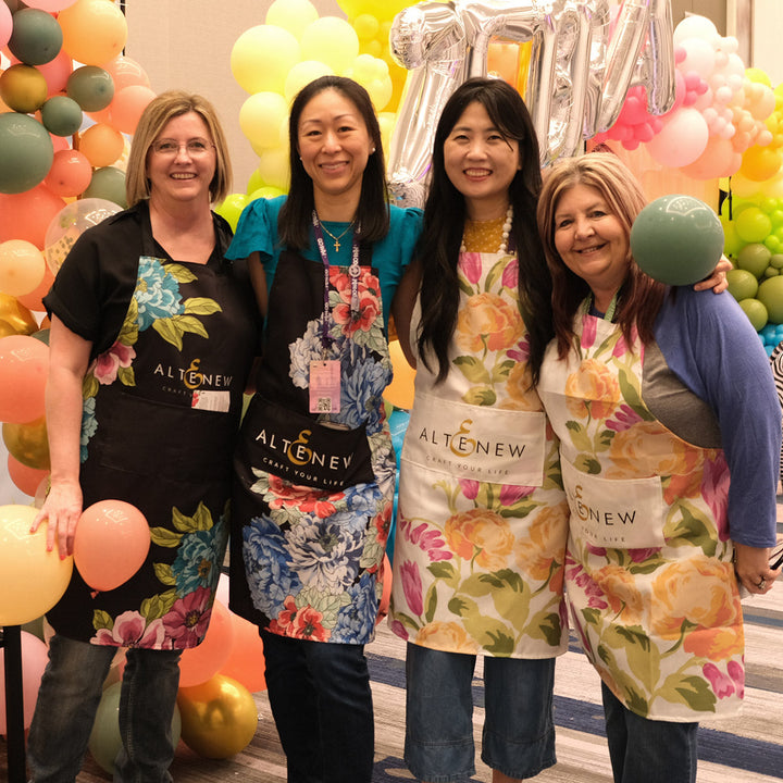 Stationery & Gifts Artsy Apron: Red & Blue Billowing Peonies - Black