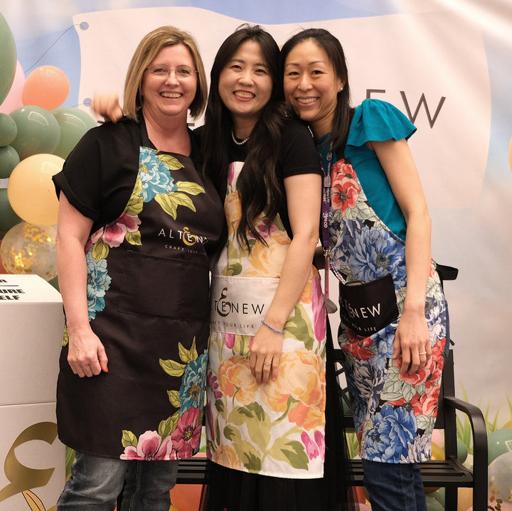 Stationery & Gifts Artsy Apron: Red & Blue Billowing Peonies - Black