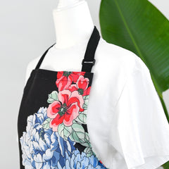 Stationery & Gifts Artsy Apron: Red & Blue Billowing Peonies - Black