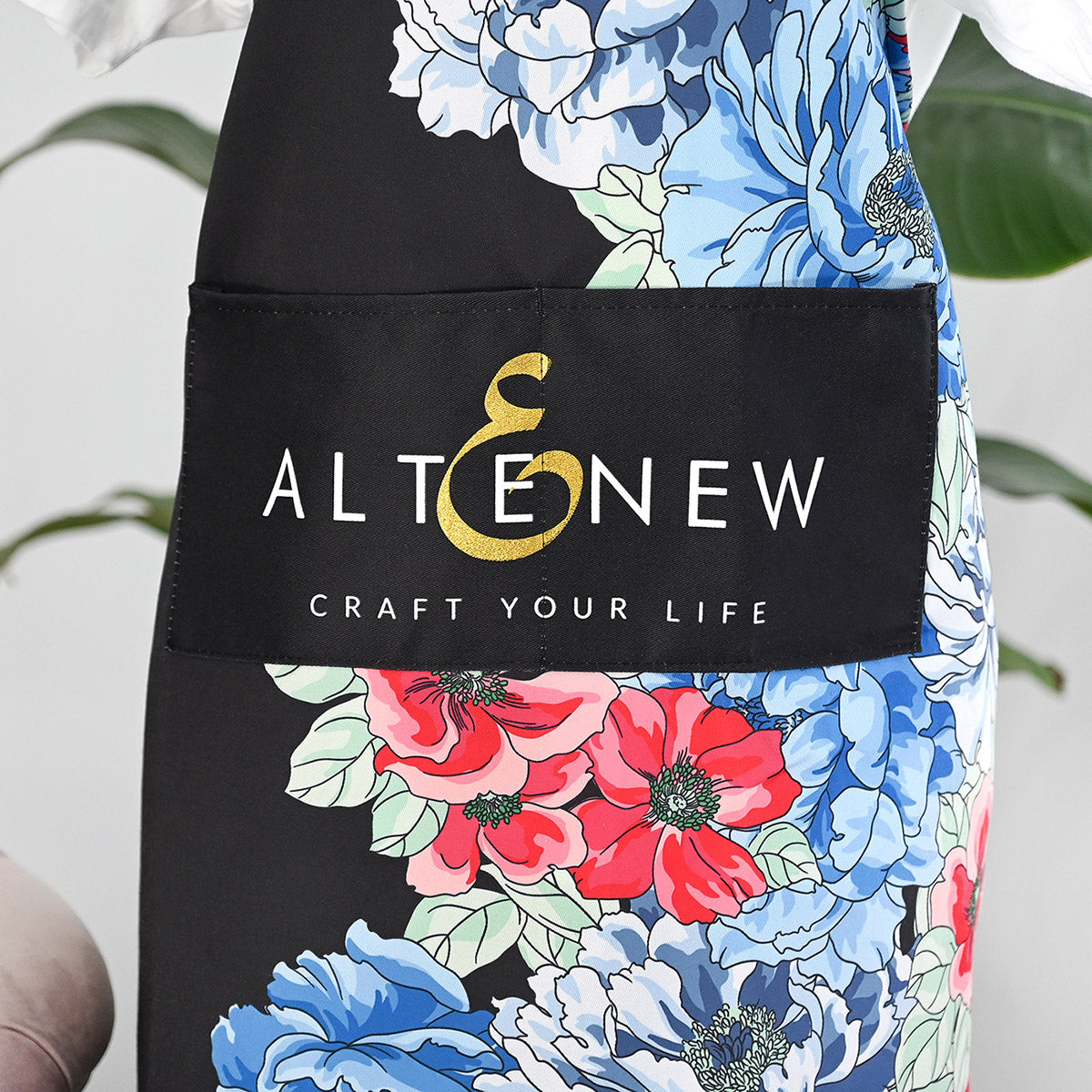 Stationery & Gifts Artsy Apron: Red & Blue Billowing Peonies - Black