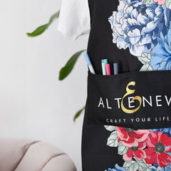 Stationery & Gifts Artsy Apron: Red & Blue Billowing Peonies - Black