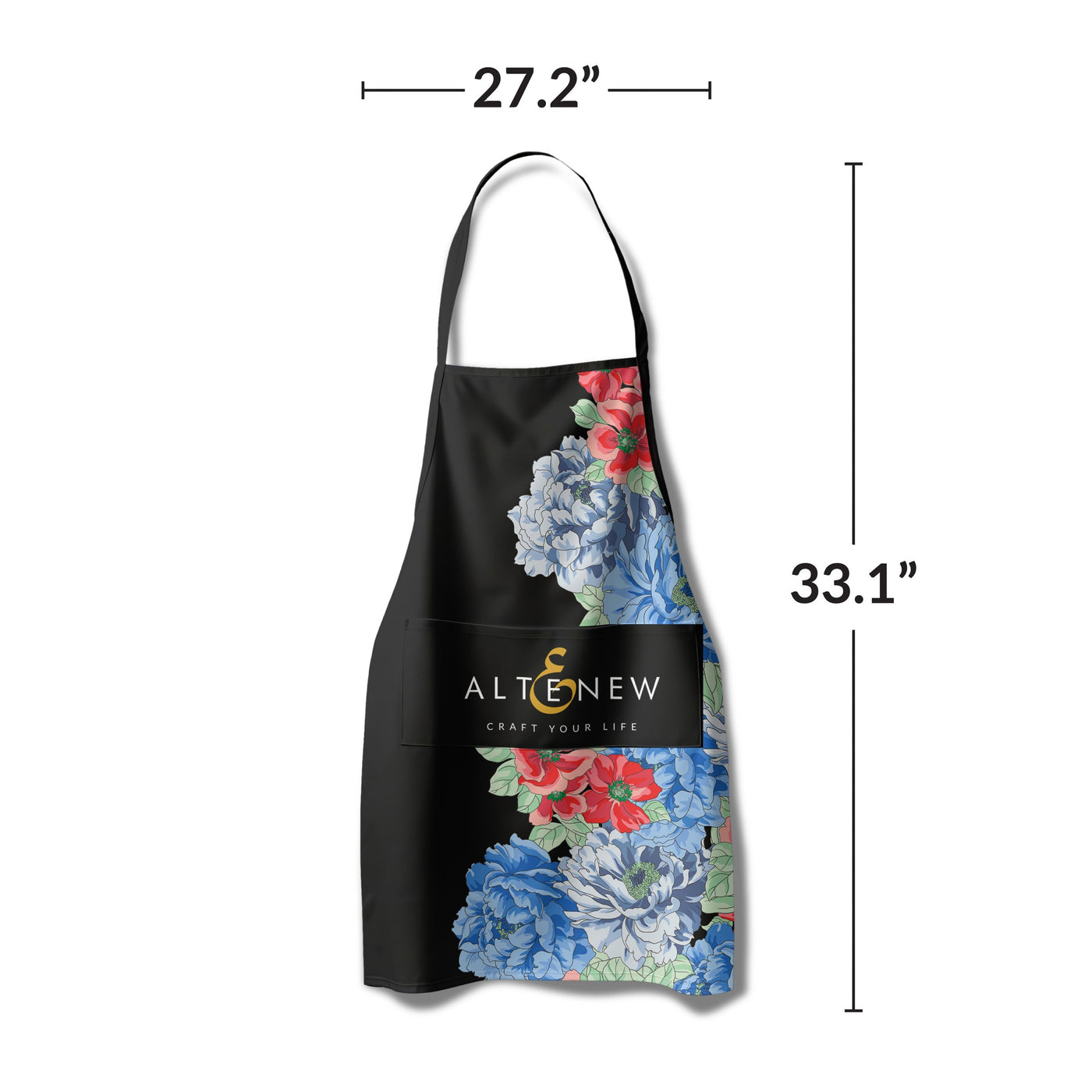 Stationery & Gifts Artsy Apron: Red & Blue Billowing Peonies - Black