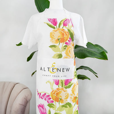 Stationery & Gifts Artsy Apron: Yellow & Pink Ornamental Bouquet - White
