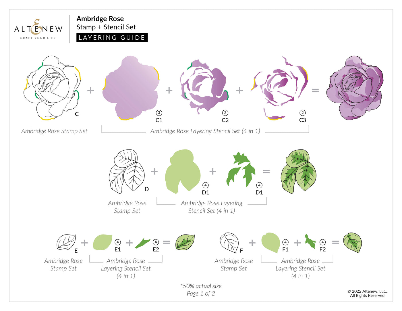 Stencil Ambridge Rose Simple Coloring Stencil Set (4 in 1)