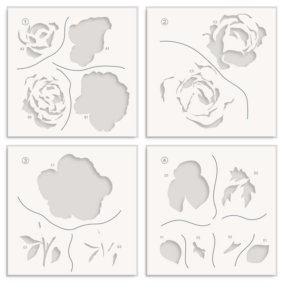 Stencil Ambridge Rose Simple Coloring Stencil Set (4 in 1)