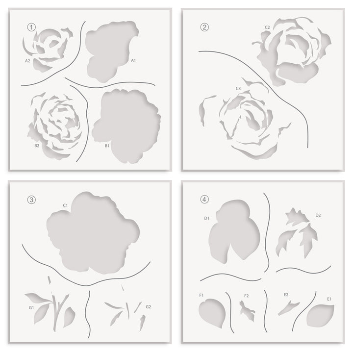 Stencil Ambridge Rose Simple Coloring Stencil Set (4 in 1)