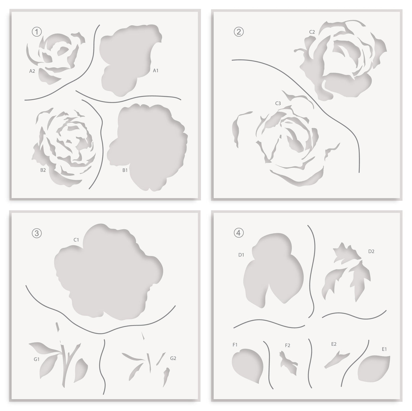 Stencil Ambridge Rose Simple Coloring Stencil Set (4 in 1)