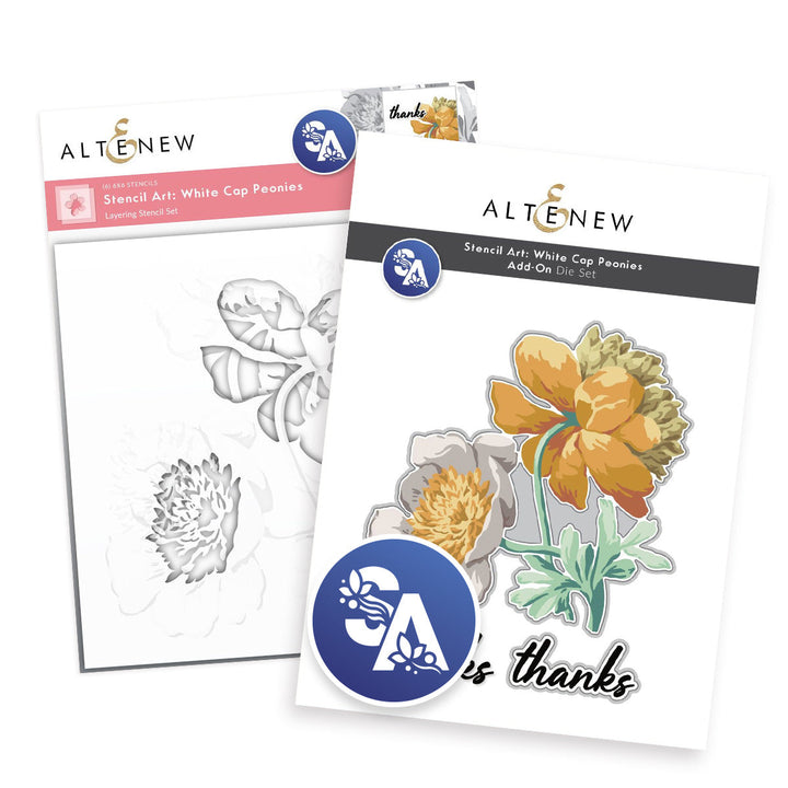 Stencil Art Bundle Stencil Art: White Cap Peonies & Add-on Die Bundle