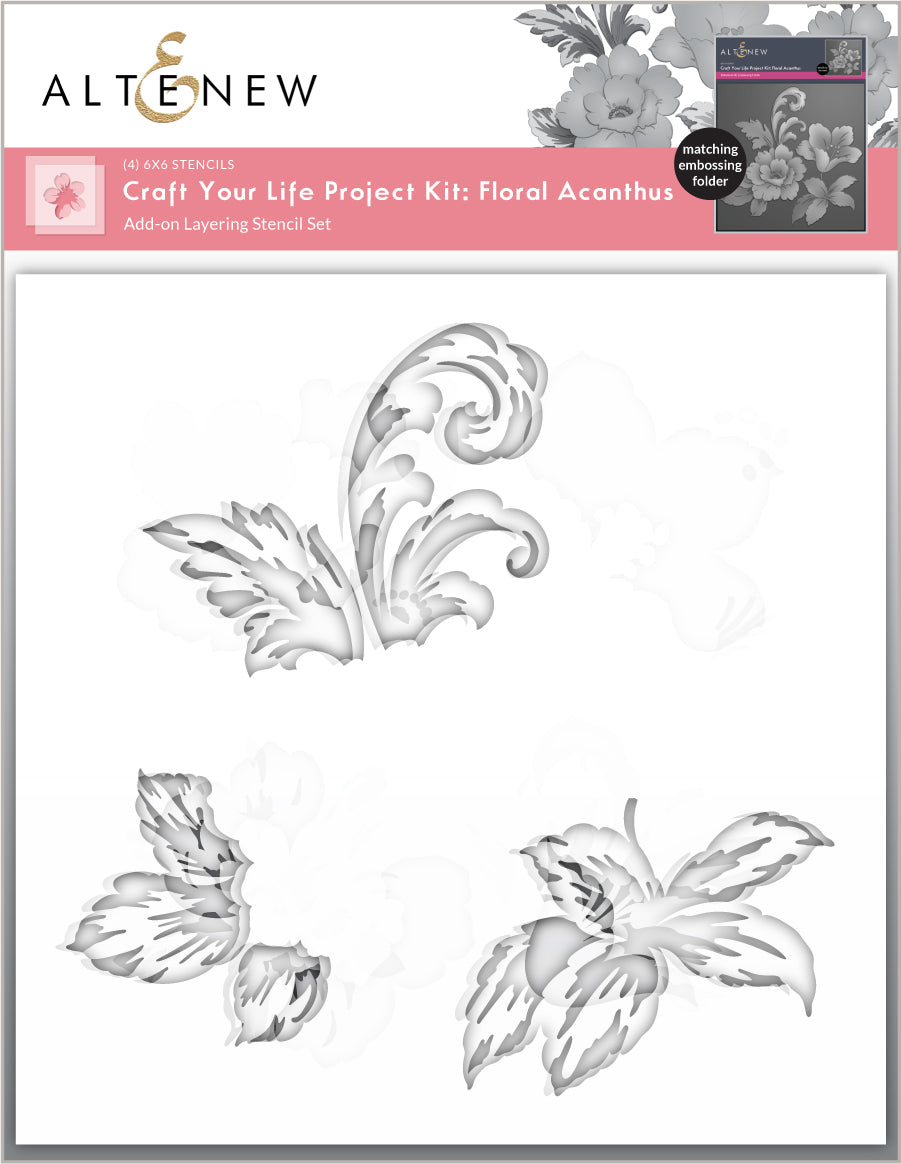 Stencil Craft Your Life Project Kit: Floral Acanthus Add-on Layering Stencil for Embossing Folder (4 in 1)