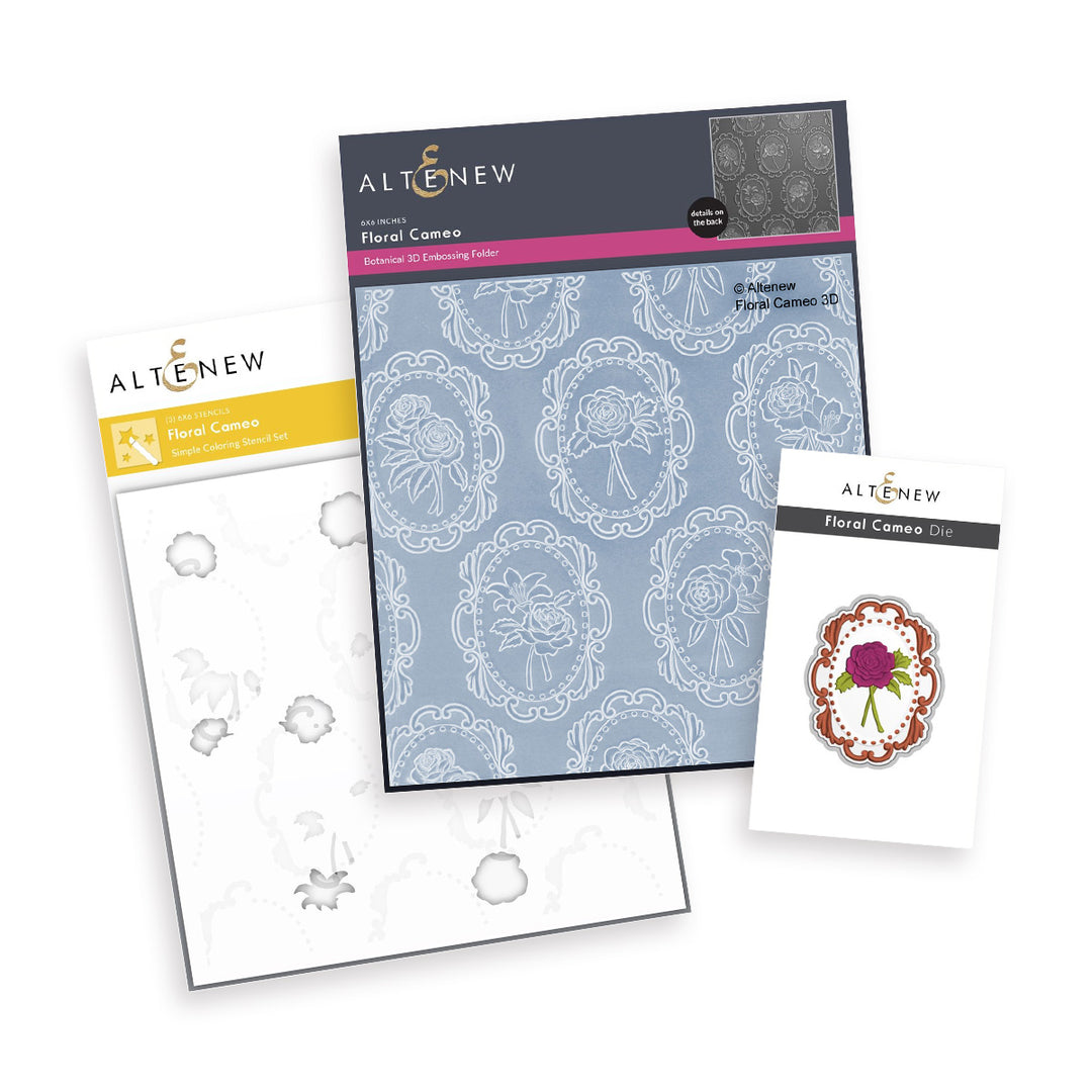 Stencil & Die & Embossing Folder Bundle Floral Cameo