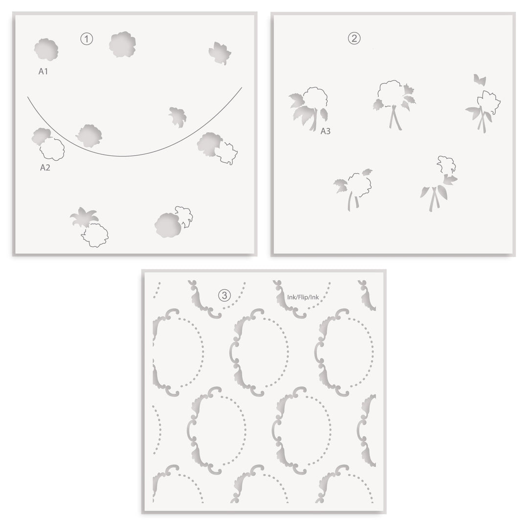 Stencil & Die & Embossing Folder Bundle Floral Cameo