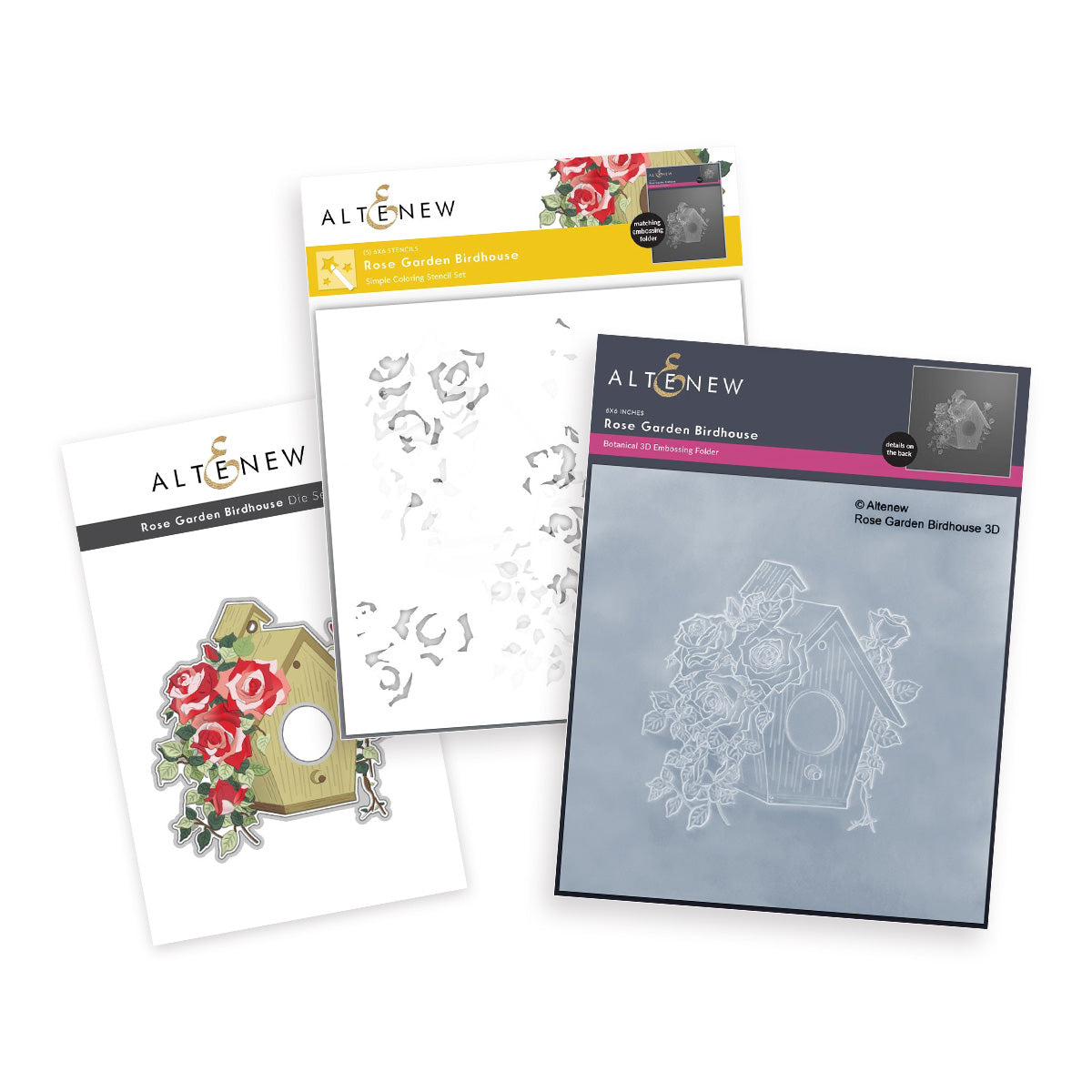 Stencil & Embossing Folder Bundle Rose Garden Birdhouse