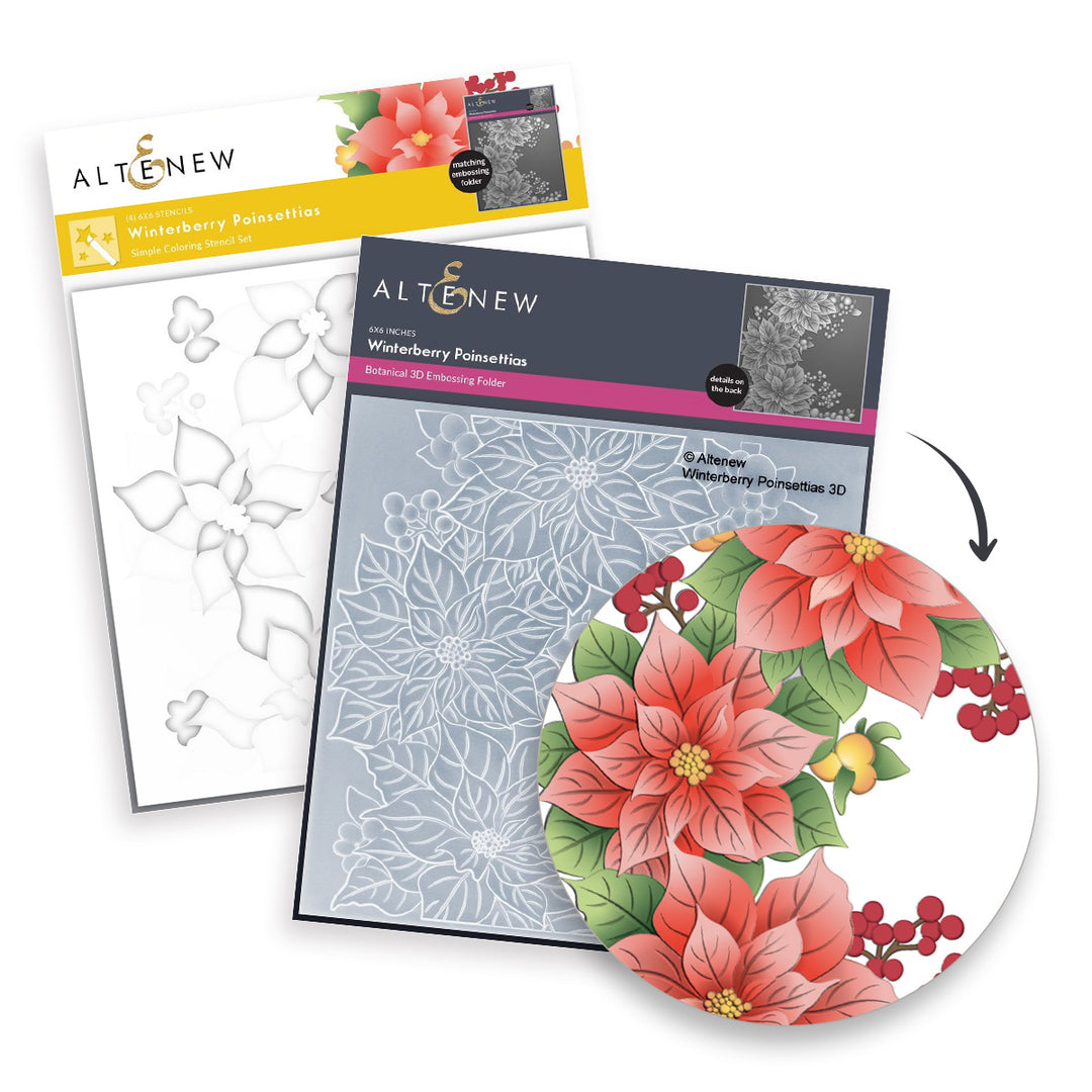 Stencil & Embossing Folder Bundle Winterberry Poinsettias