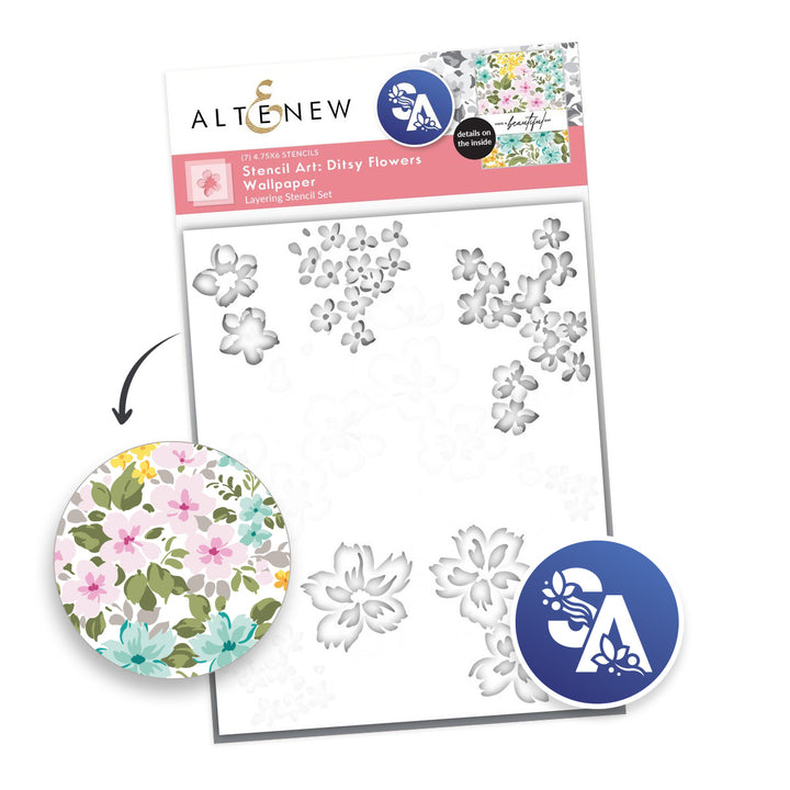 Stencil Stencil Art: Ditsy Flowers Wallpaper Layering Stencil Set (7 in 1)