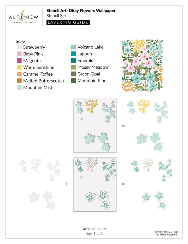Stencil Stencil Art: Ditsy Flowers Wallpaper Layering Stencil Set (7 in 1)