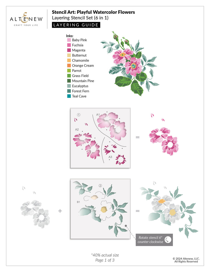 Stencil Stencil Art: Playful Watercolor Flowers Layering Stencil Set (6 in 1)