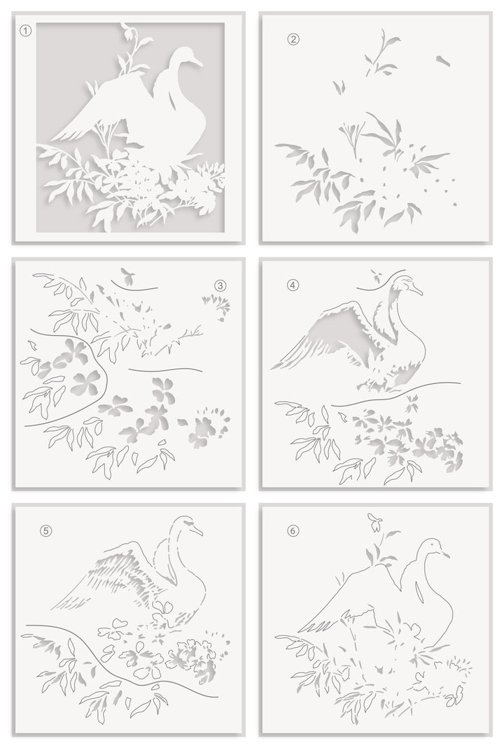 Stencil Stencil Art: Swan Serenade Layering Stencil Set (6 in 1)