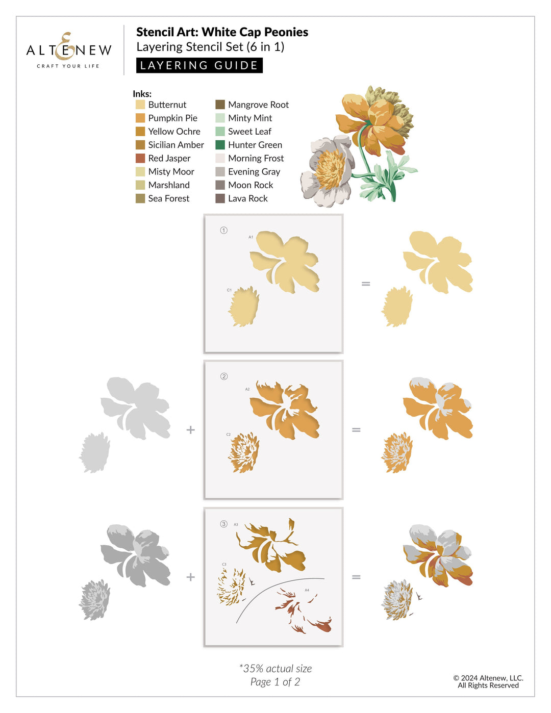 Stencil Stencil Art: White Cap Peonies Layering Stencil Set (6 in 1)