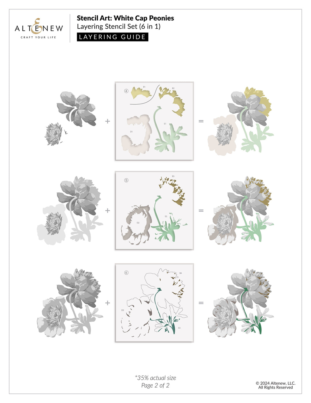 Stencil Stencil Art: White Cap Peonies Layering Stencil Set (6 in 1)