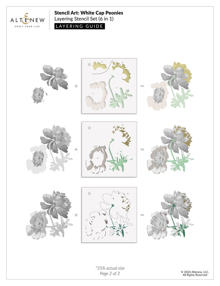 Stencil Stencil Art: White Cap Peonies Layering Stencil Set (6 in 1)