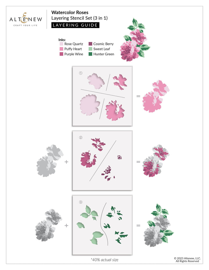 Stencil Watercolor Roses Layering Stencil Set (3 in 1)