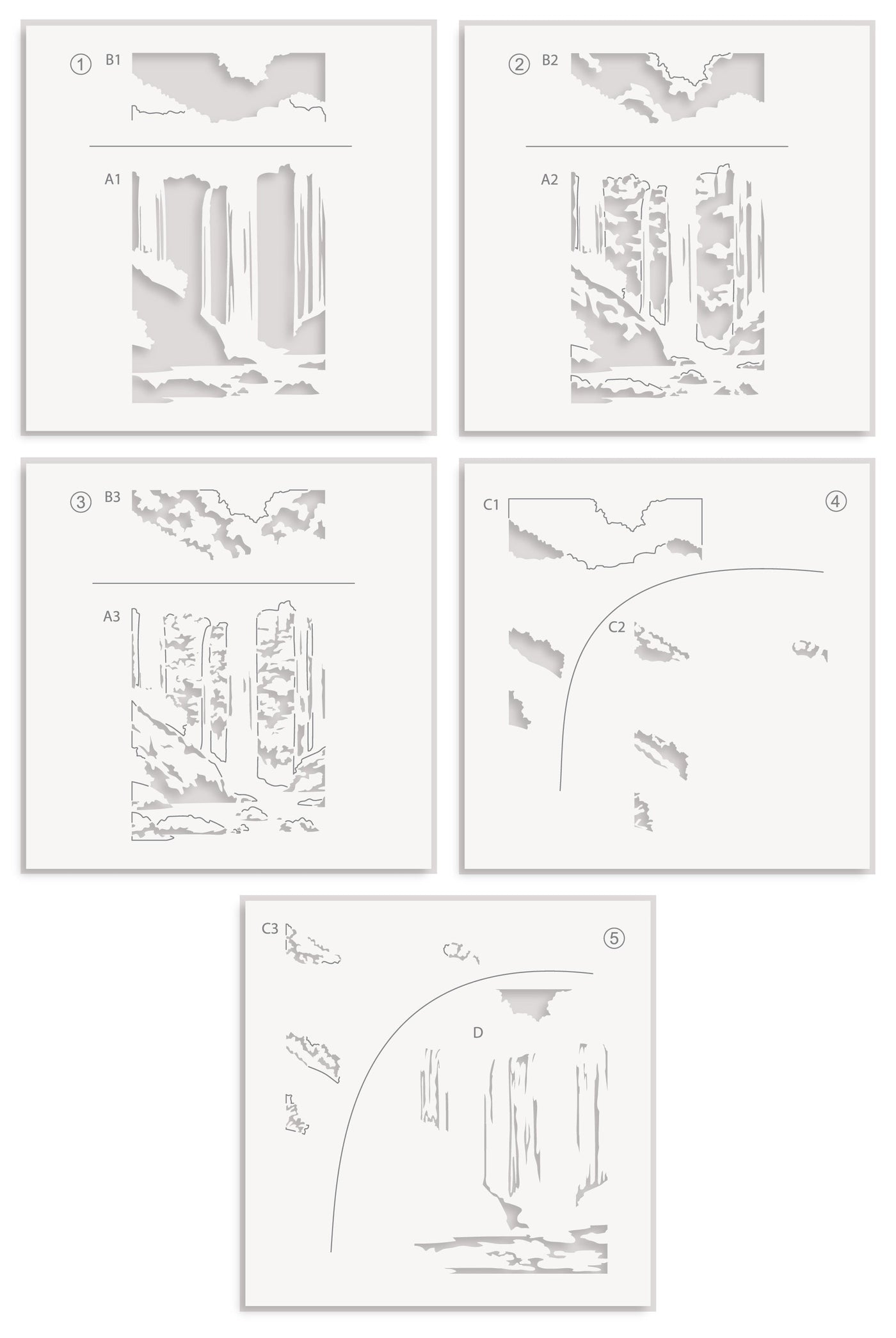 Stencil Waterfall Scene Layering Stencil Set (5 in 1)