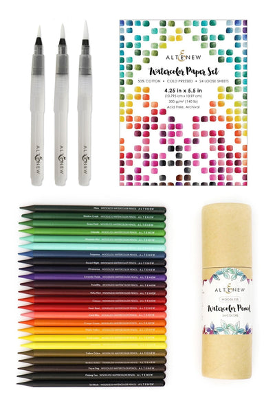 Watercolor Pencil & Brushes & Paper Set Woodless Watercolor Pencils Starter Bundle